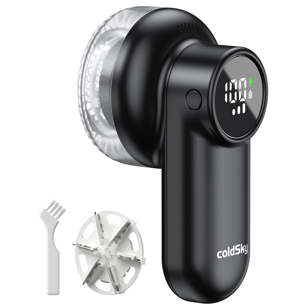 coldSky Rechargeable Lint Shaver with Digital Display Fabric Shaver Sweater Shaver 3-Speeds with 6-Leaf Blades for Clothes Sofa: black