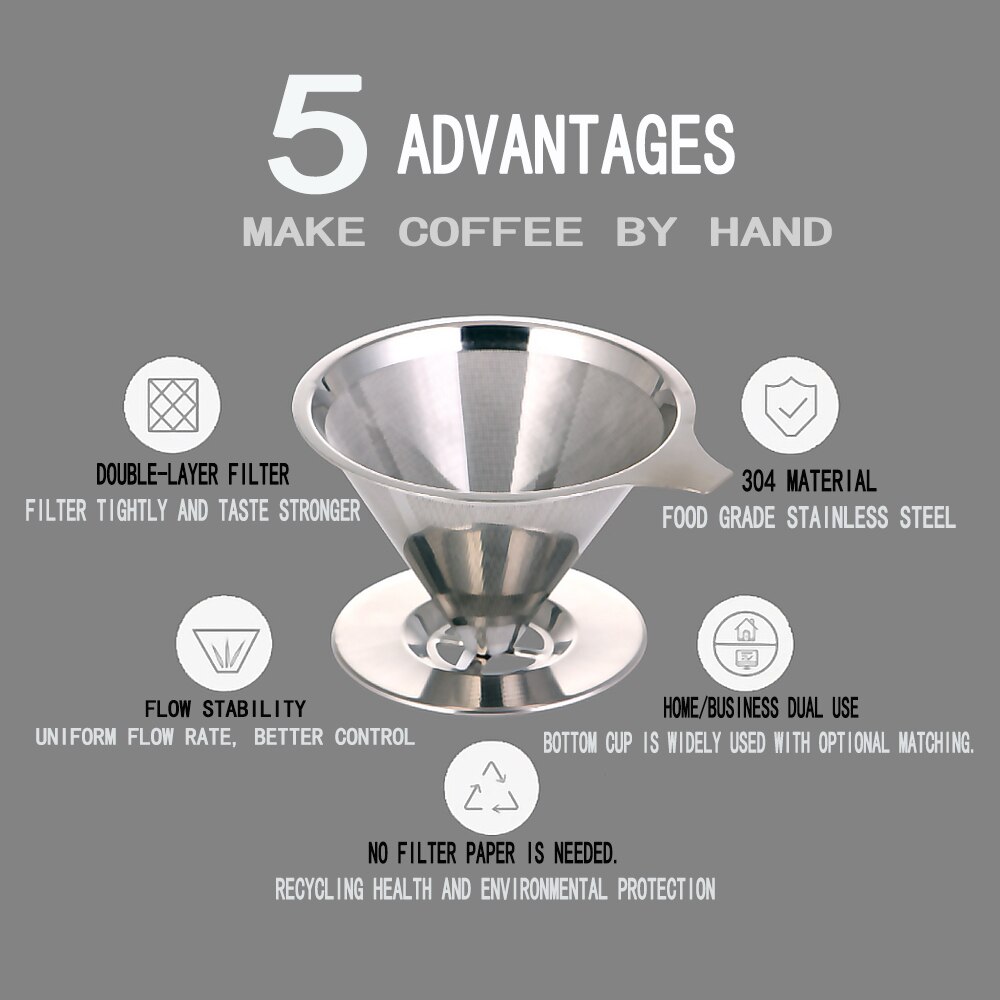 Stainless Steel Coffee Filter Holder Reusable Coffee Filters Dripper v60 Drip Coffee Baskets Wooden Drip Paper Espresso Coffee