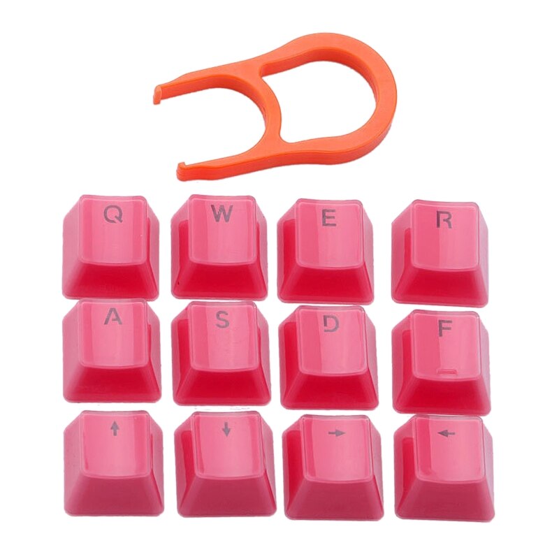 12-key PBT Crystal Translucent Keycaps with Key Puller for Mechanical Keyboard: Pink