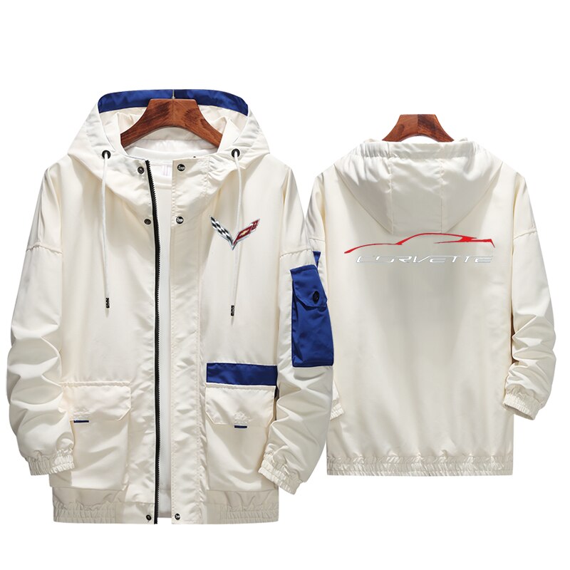 Brand Men Jacket for Chevrolet corvette Casual Solid Color Hooded Loose Bomber Windbreaker Coat Trend Hip Hop Streetwear