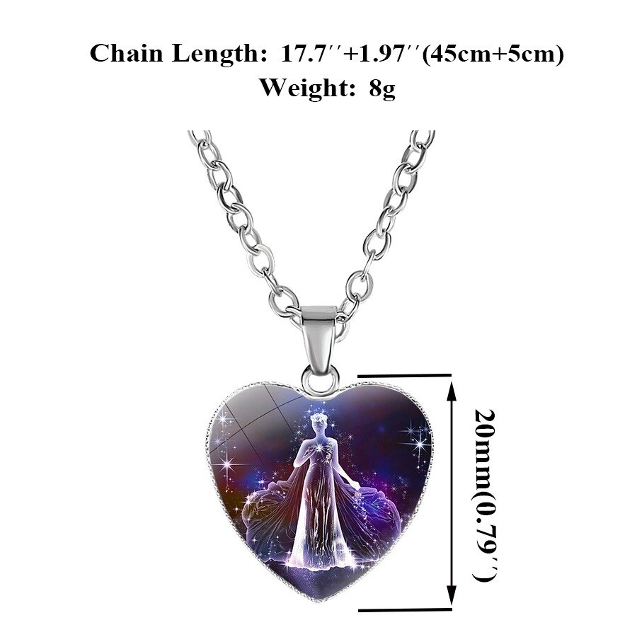 12 Sterrenbeeld Ketting Voor Vrouwen Glas Constellation Hart Vormige Hanger Kettingen Choker Vrouwelijke Mode Verjaardag Sieraden