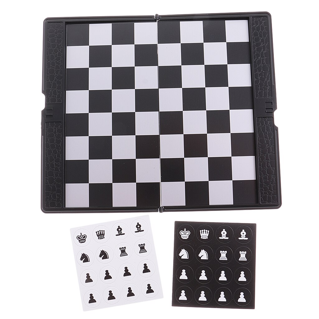 Folding Magnetic Chess Set, Traditional Board Checker Games for 2 People/Players - Black White