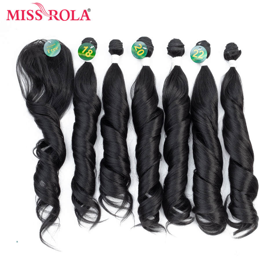 Miss Rola – Extensions capillaires synthétiques ondulées ombrées, 6 pièces par paquet, tissage sans fermeture, T1B/27 18-22 pouces: # 1B