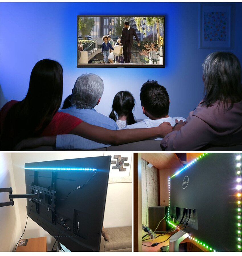 RGB LED Strip Light 5V USB 60 LEDs/m 2835 SMD LED Flexible Tape HDTV TV Desktop PC Bottom Screen Lighting 1M 2M 3M 4M 5M