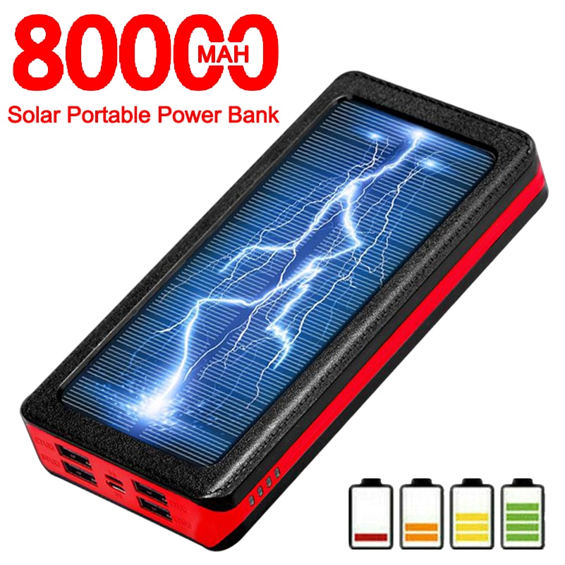 80000Mah Solar Power Bank Draagbare Telefoon Snelle Oplader Externe Batterij Grote Capaciteit Powerbank Outdoor Travel Charger