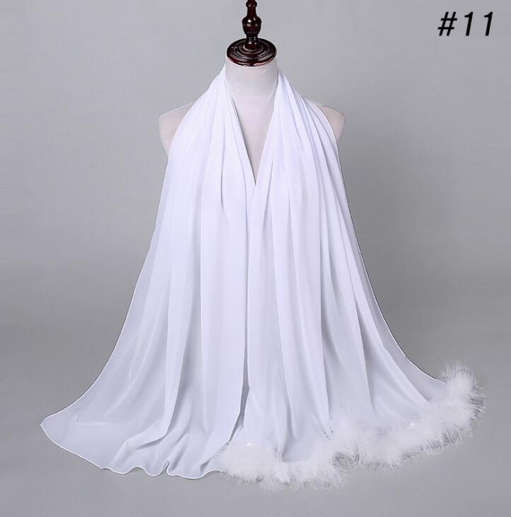 Feather Chiffon Scarf Hijab Plain Bubble Chiffon Scarf Women Popular Scarves Shawl Muslim Turban 72x175cm: COLOR 11