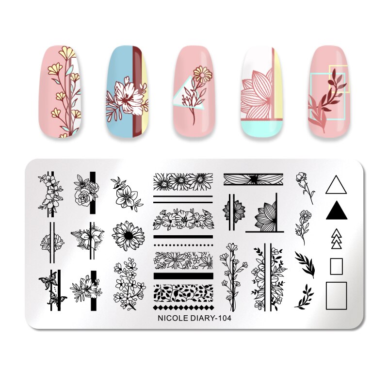 Nicole dagboek rechthoekige nagelstempelplaten roestvrij staal bloemen zomer strand afbeelding sjablonen nail art sjablonen gereedschap: 46772