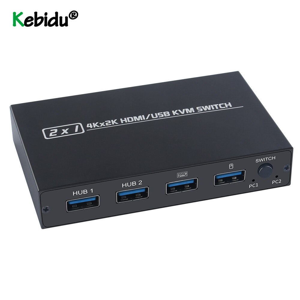 Kebidu 4K Ultra HD Metal Case 4 Input 1 Output KVM Switch HDMI 2.0 Screen Switcher Shared Keyboard and Mouse
