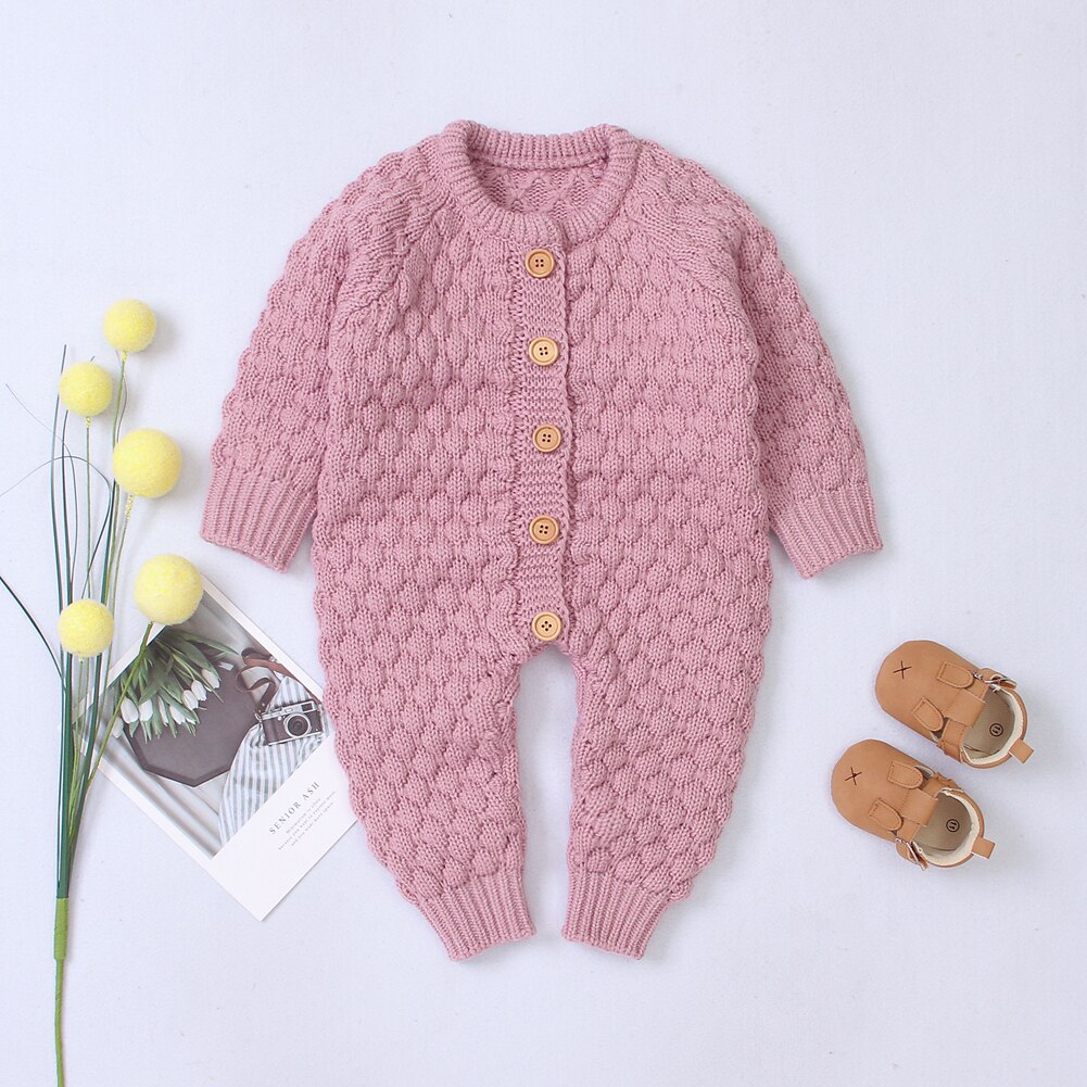 Barboteuse d'automne pour bébé fille garçon | Vêtements en tricot vendus à manches longues, combinaison-pull, 0-18M: Rose / 6M