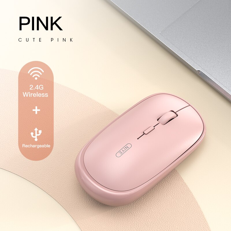Wireless Mouse Rechargeable Mute silent pink 1600 DPI Mause portable office computer notebook Ergonomic mice for iphone Xiaomi: Pink Rechargeable
