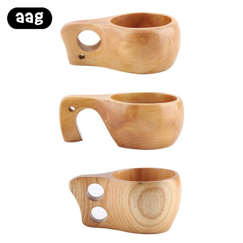 Nordisk stil håndlagde trekopper krus holdbare bærbare trejuice melk kaffe te kopper drikke drikke krus hjem dekor håndverk