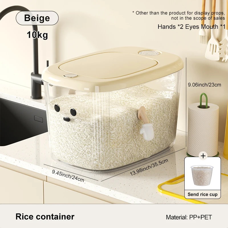 Cubo de arroz de plástico para el hogar, caja de almacenamiento de arroz sellada de gran capacidad, a prueba de insectos, presión de humedad, de alimentaria, DIY: Default Title