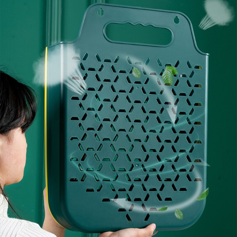 Cesta plegable de plástico para la colada, caja de almacenamiento de plástico con asa para colgar en la pared del baño, 95AA