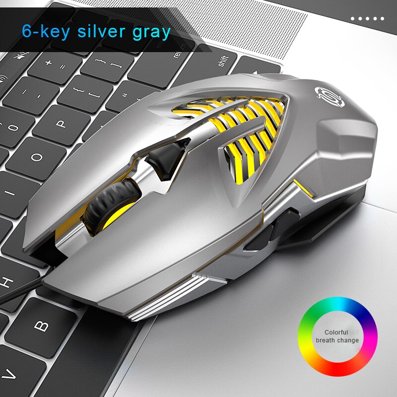 Competitive Gaming Mouse Usb 6 Button Macro Definition Metal Mouse Desktop Notebook Mouse: gray