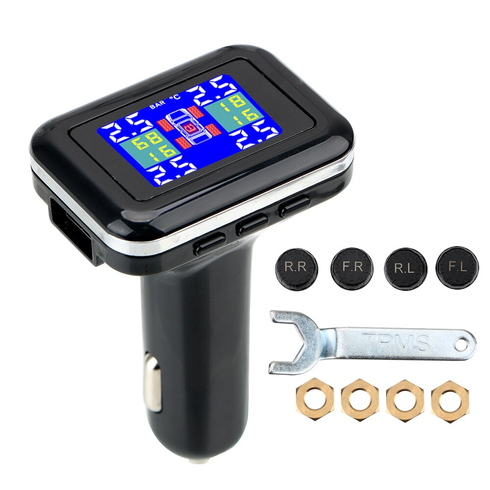 TPMS Car Tire Pressure Alarm Monitor System LCD Display 4 External Sensors Tyre Pressure Temperature Warning Security Systems: TPMS