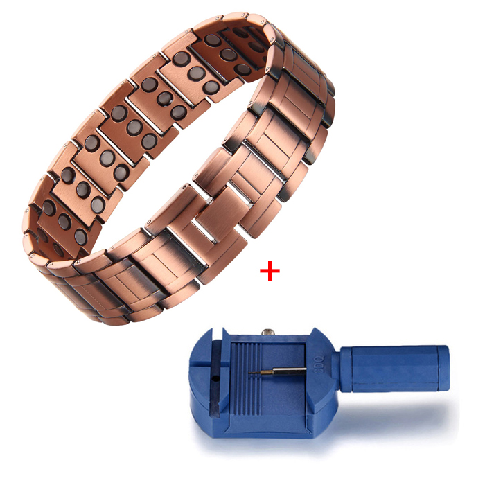 3x Sterkte Koperen Armbanden Voor Mannen Puur Koperen Magnetische Armband Met 3 Rij Neodymium Magneten Verstelbare Lengte Voor Mannen: Goud-kleur