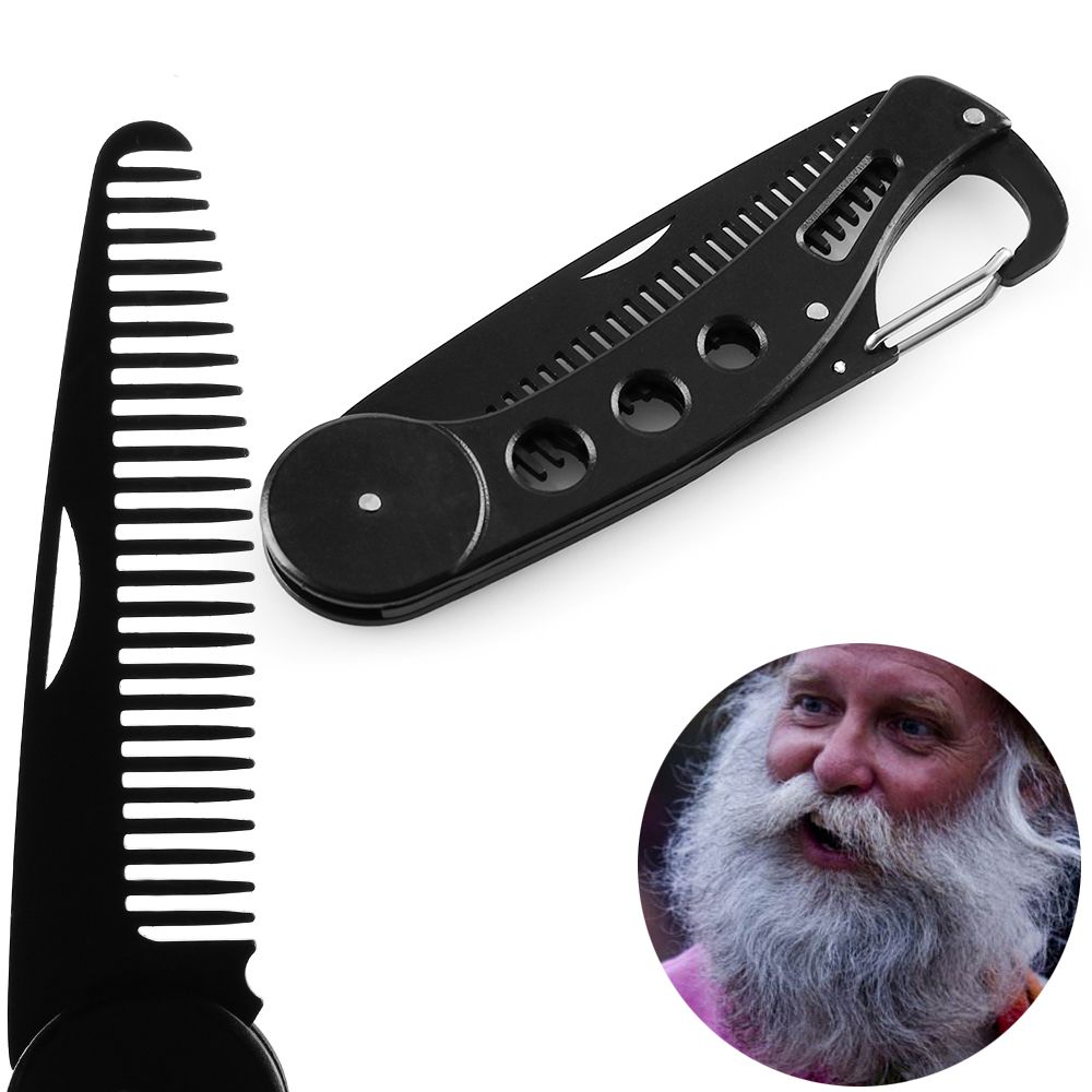 Peigne à barbe pliable en acier inoxydable pour hommes, brosse à cheveux, moustache, beauté, peigne de coiffure antistatique