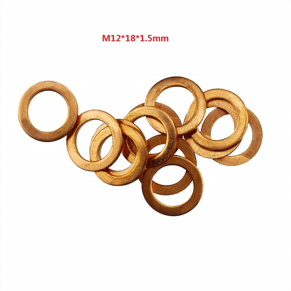 100 Stck 1mm Kupfer Dichtung metrisch Flache Abdichtung Scheiben M10 M12 M14 Auto Abdichtung Unterlegscheibe Verschiedene Spezifikationen: M12-18-1.5mm