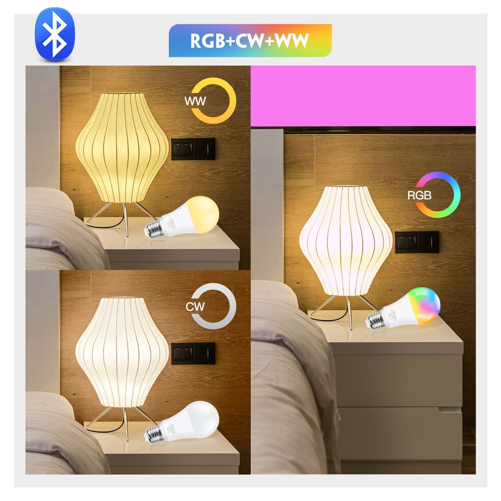 Ampoule intelligente Bluetooth, E27, RGB, blanc froid, blanc , magique, variable, Compatible avec Dohome Siri