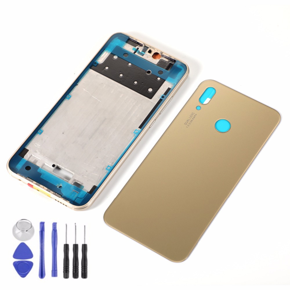 Behuizing Midden Frame Voor HUAWEI P20 lite nova 3E Glas Back Battery Cover + Midden Frame Achter Plaat + Lijm sticker + Gereedschap