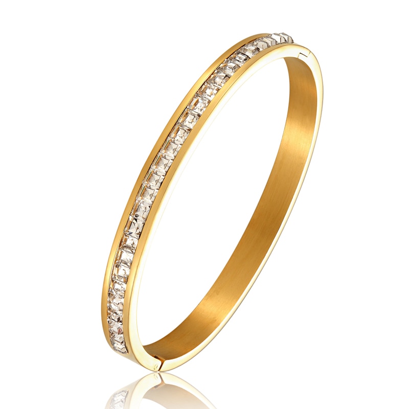 Pulseras de circón brillante con incrustaciones para mujer, brazaletes de amor de acero inoxidable, joyería de boda, novedad