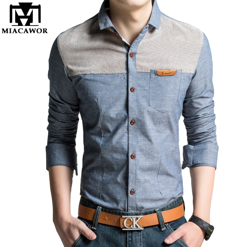 Miacawor original herreskjorte fritidsskjorter slim fit langermet camisa masculina camisa social plus størrelse  c215