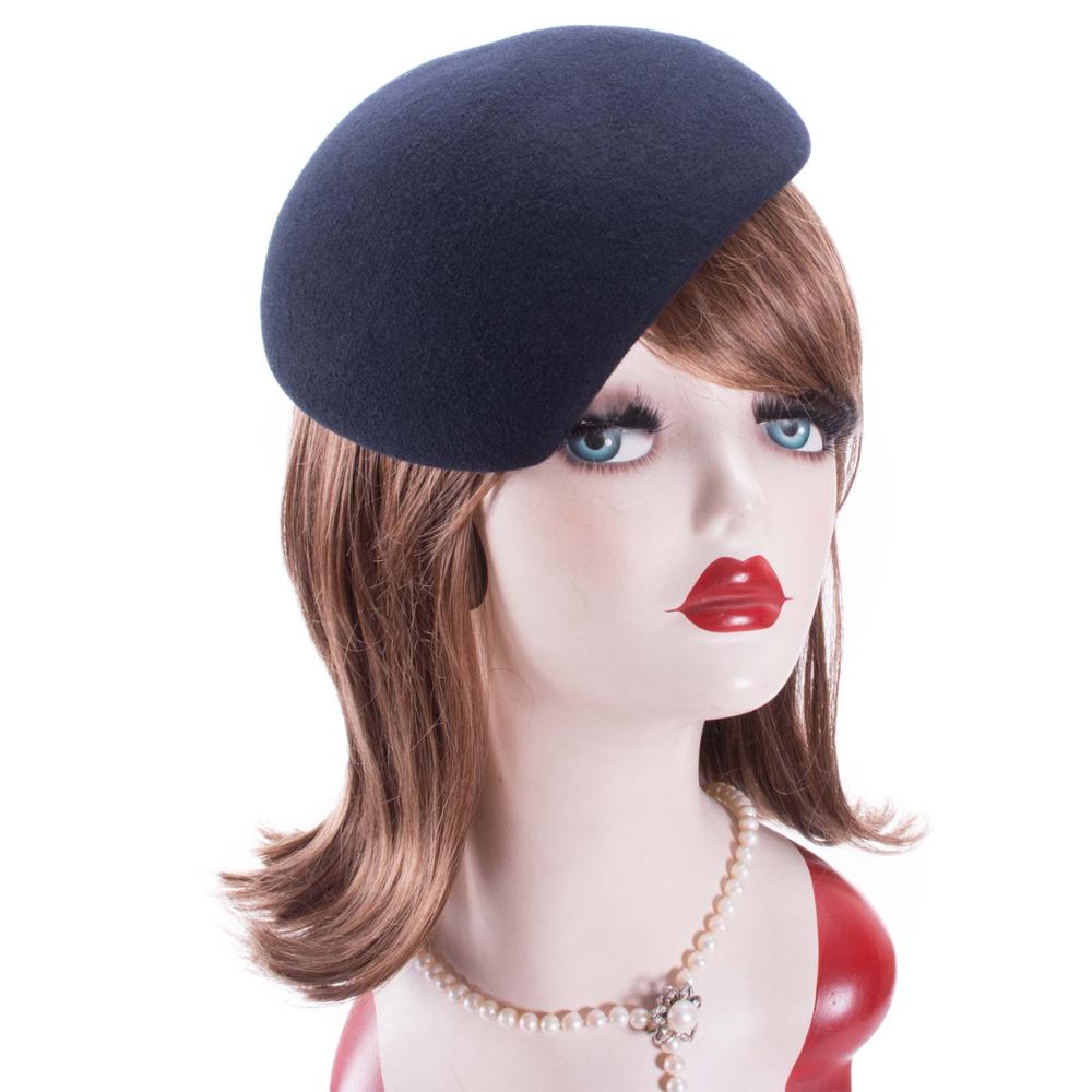 Lawliet-Sombrero de lana bloqueada con inclinación de fieltro para mujer, tocado para cóctel, sin recorte, Pillbox, Base de fieltro, A597: Navy Blue