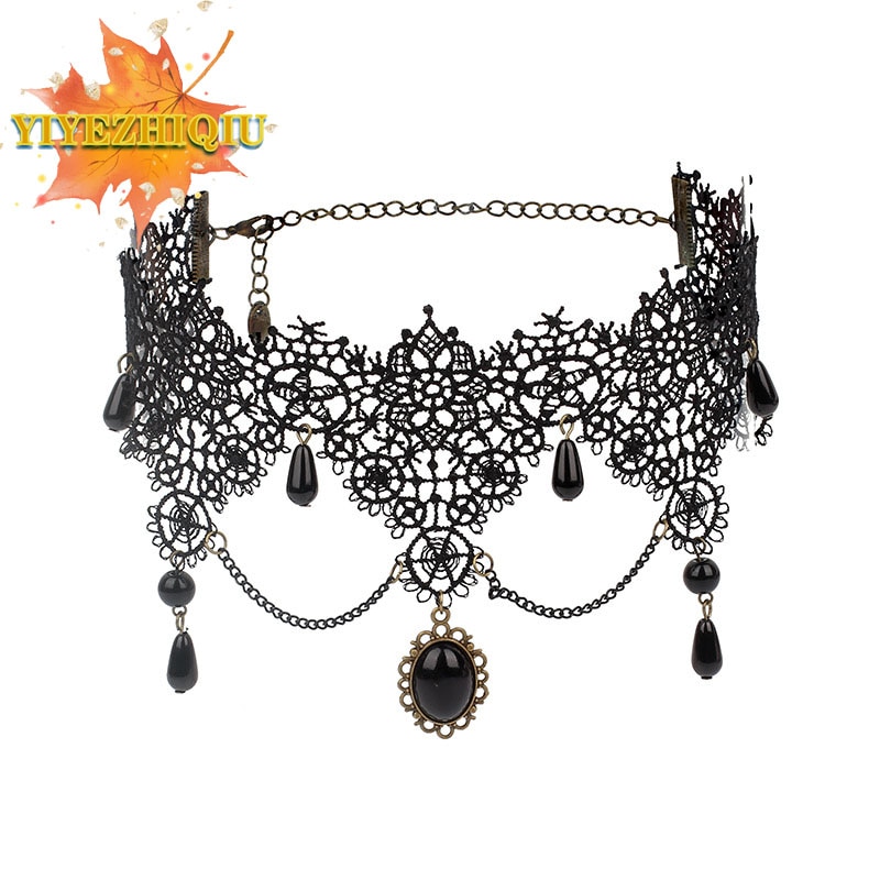 Gothic Lock Chain Necklace Multilayer Punk Choker Collar Goth Pendant Necklace Women Black Leather Emo Tassel Witch Rave Jewelry