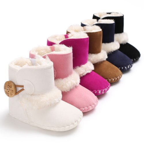 Botas de nieve para bebé y niña, zapatos de piel cálida para invierno, con borla de felpa, suela de goma suave, de 0 a 18M