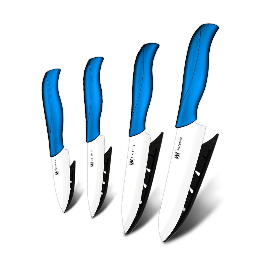 cuchillo de cerámica de 3 4 5 6 pulgadas Juego de cuchillos de cocina + pelador Zirconia negra blanco hoja de cuchillo de Chef vegetariana herramienta de cocina: Blue H White Blade