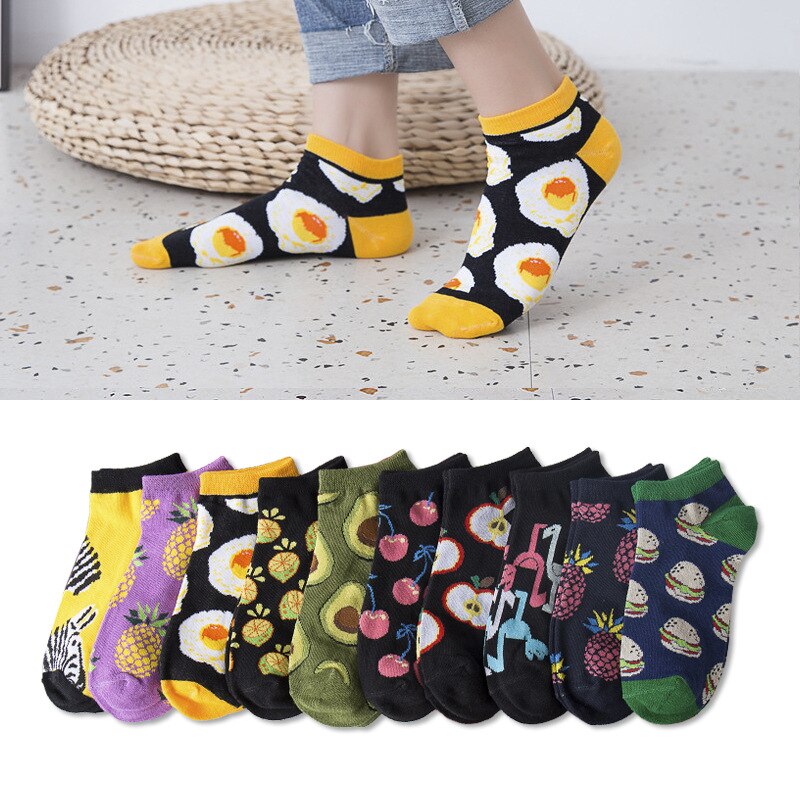 Mens' Fruit Avocado Zebra Cotton Boat Socks European and American Ins Tide Socks Happy and Funny Socks Man's Sox