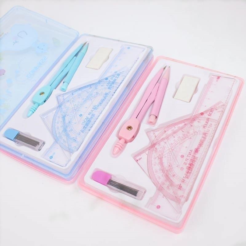 1 Set Drawing Students Math Sets with Learning Stationery Triangle Ruler Geometry Set