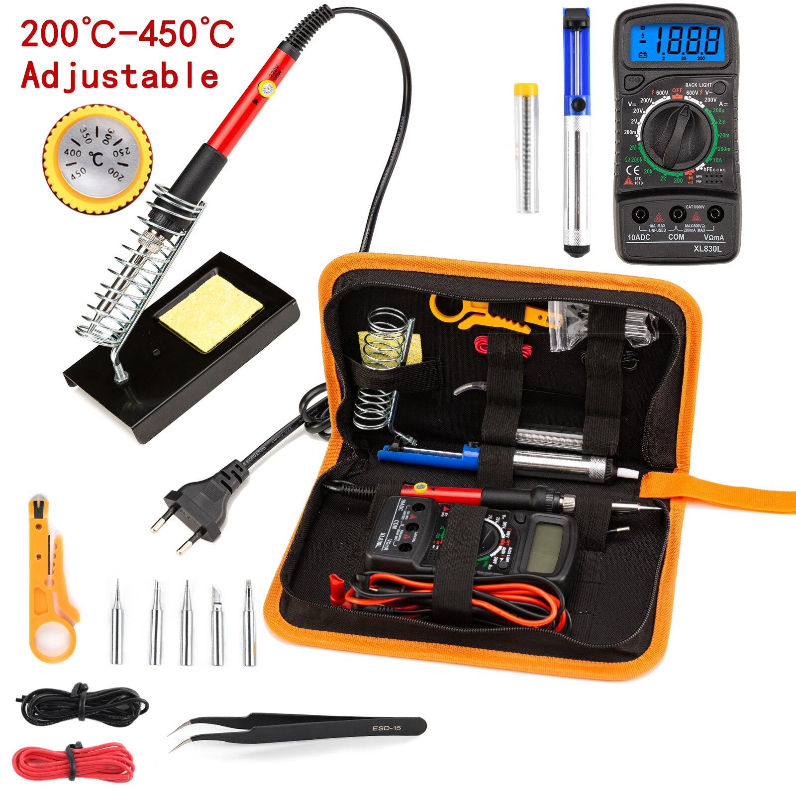 Letme Soldering iron with Digital multimeter kit Adjustable Temperature Auto Ranging AC/DC tester multimetro Welding Tool Kits: Green / US