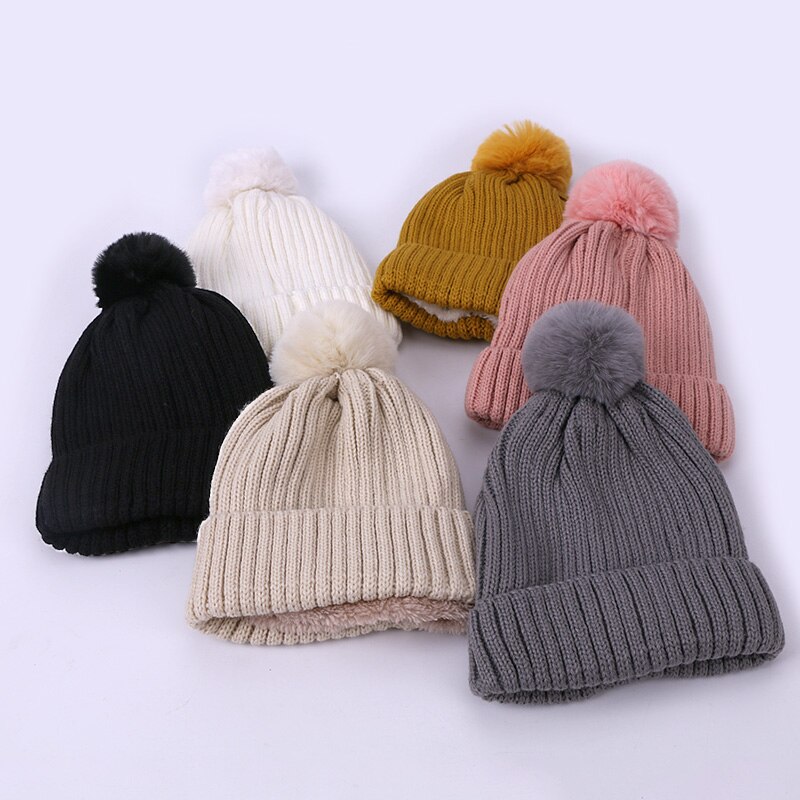 Pompón sombrero y bufanda para niños abrigo invernal crochet sombrero de punto bufanda, conjunto de dos piezas de chico grueso, gorros, gorros de lana con forro