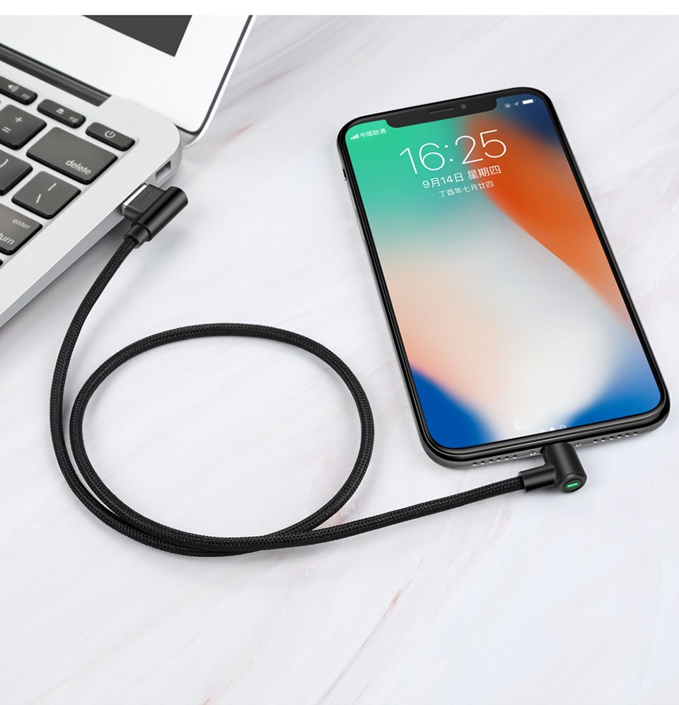 Cabo usb 90 graus para iphone mcdodo, sincronização rápida de dados, para iphone x 8 7 6 5 6s plus adaptador de cabo de carregador de iphone