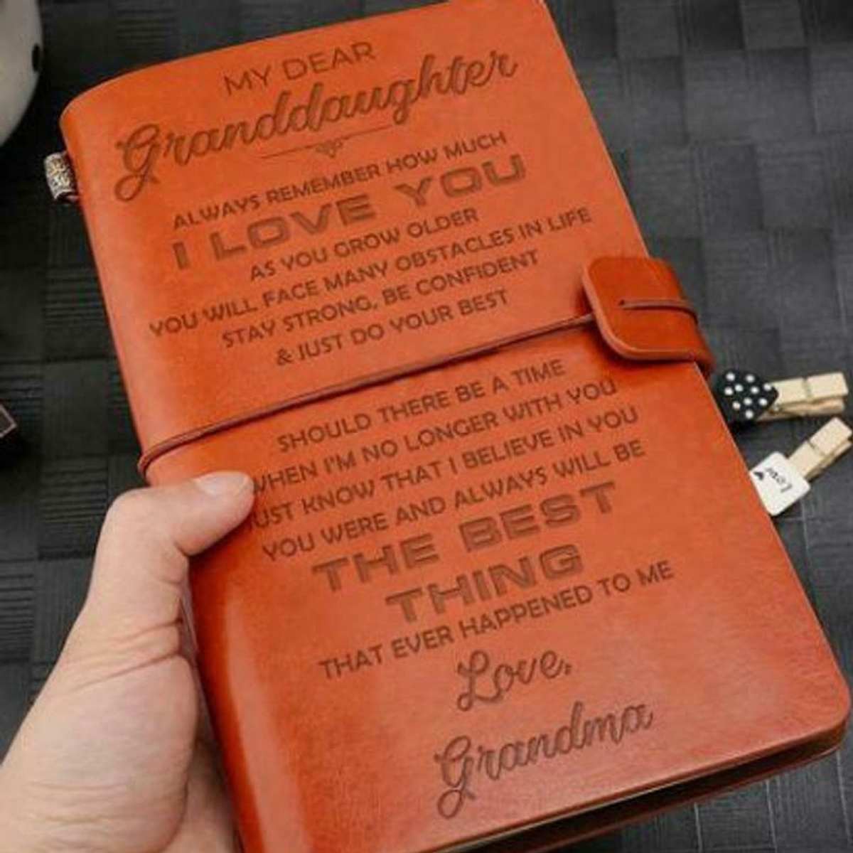 Vintage Notebook Leather Traveler Notebook My Dear Granddaughter Love Grandma Diary A6 Notepad Planner Engraved Notebook Diary