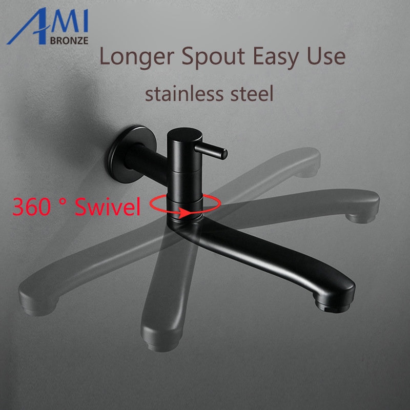 Zwart Enkel Koud Mop Kraan 30Cm/25Cm/15Cm Langer Kraan Uitloop Bad Kraan Wastafel tap