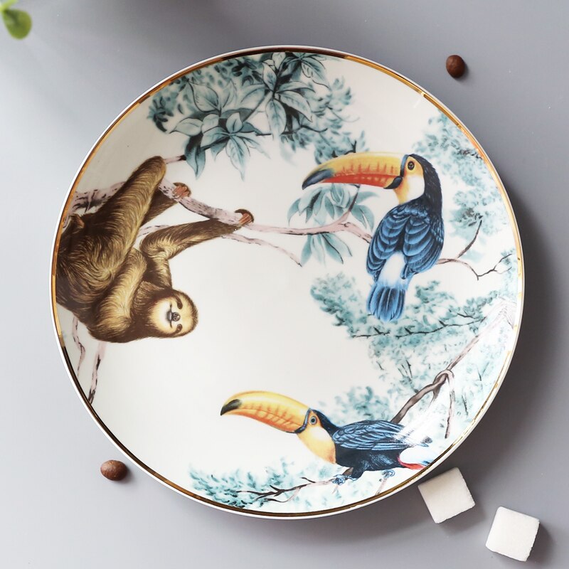 Platos nórdicos de cerámica para decoración del hogar, vajilla de hueso, Animal, postre, fruta y aperitivos, WF1021: D 8inch