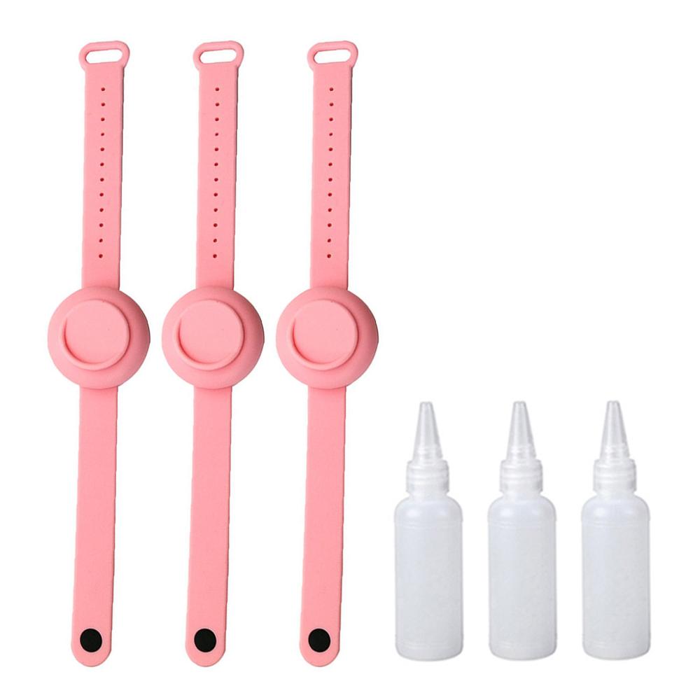 3PC disinfettante per le mani disinfettante braccialetto in Silicone braccialetto Dispenser per mani braccialetto indossabile distributore di gel idroalcollique: 3PC Pink