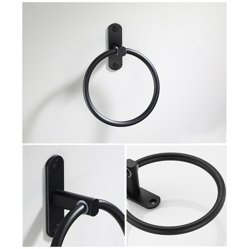 Toallero de aluminio negro, anillo de toalla de baño redondo, estante montado en la pared