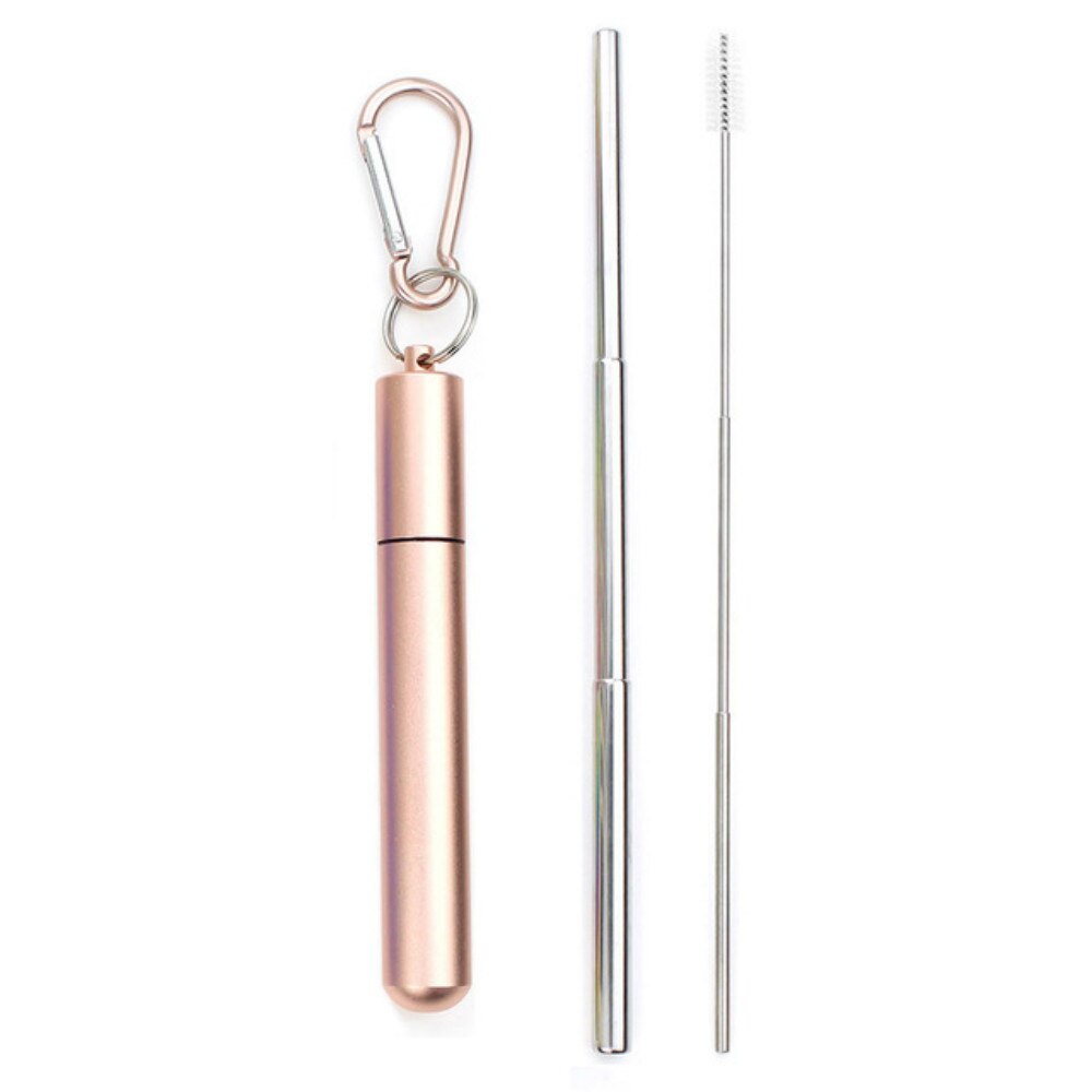 Paille télescopique en acier inoxydable, pliable et réutilisable, Portable, avec étui et brosse pour voyage en plein air: 2