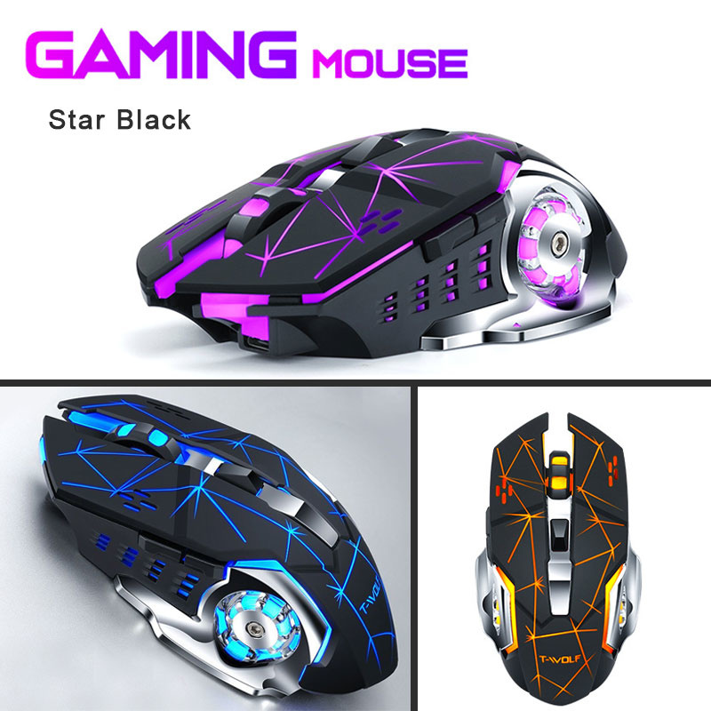 Kabellose gaming-maus, wiederaufladbar, leise, mit kühlender atemlampe, ergonomisch, reaktionsschnell, für laptop, pc, macbook und büro.: Stern schwarz