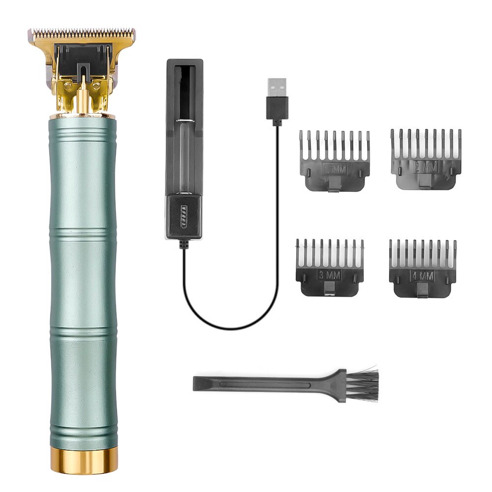 Tondeuse à cheveux électrique T9 sans fil pour hommes, rasoir à 0mm pour coiffeur, rechargeable par USB: GREEN
