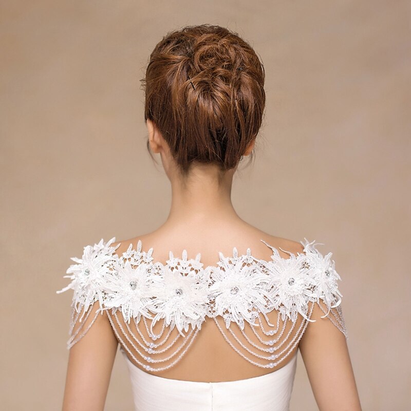 Women Wedding Off Shoulder Shawl Wrap Floral Beading Tassels Decorative Shrug