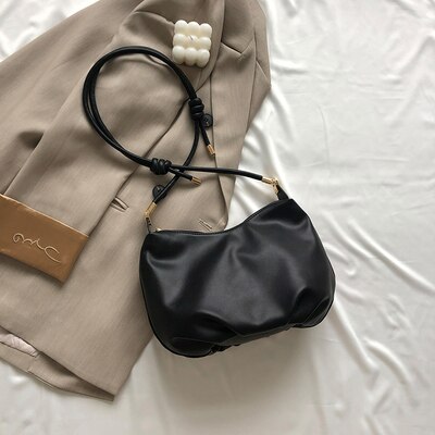 Elegante Vrouwelijke Cloud Tas Zachte Pu Lederen Schoudertas Crossbody Tassen Vrouwen Handtas Ins Geplooide Oksel: black