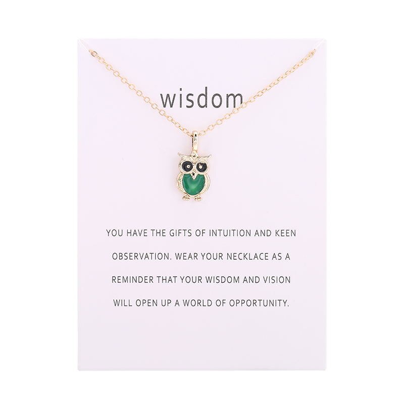 Color Glaze Wisdom Owl Pendant Necklace Jewelry For Women Girl: GOLD GREEN