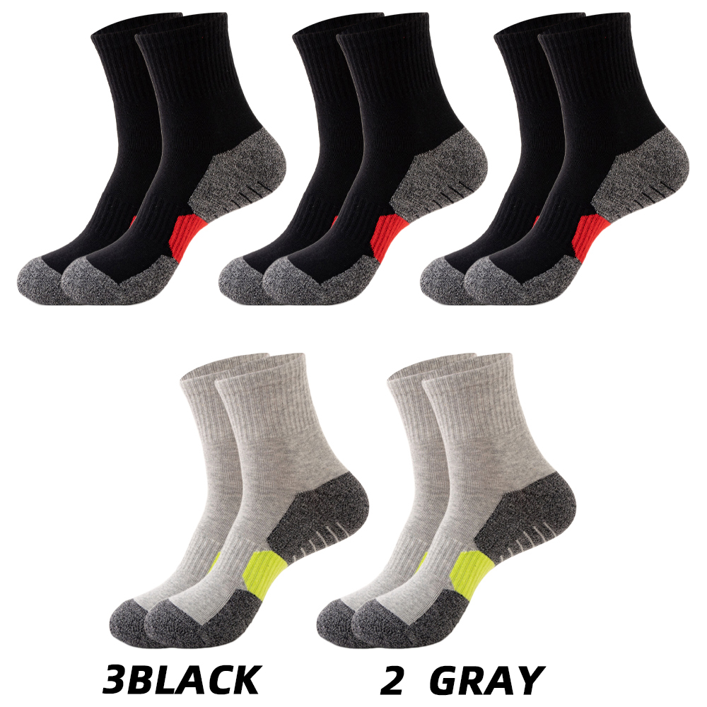 5 Pair Winter Men Socks Cotton Black Leisure Business Long Socks Walking Running Hiking Thermal Socks For Male Plus Size 38-48