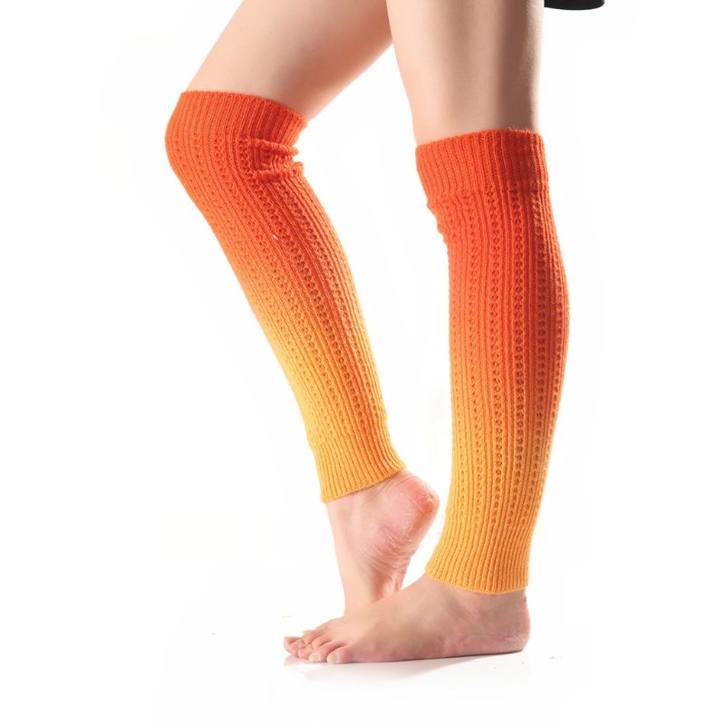 Para Mujer niñas invierno degradado Color Cable de punto largo calentadores medias sin pies al aire libre nieve esquí rodilla alta Crochet botas puños