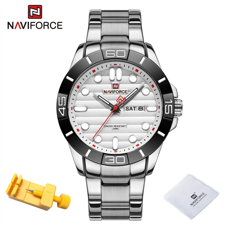 NAVIFORCE – montre-Bracelet lumineuse en acier inoxydable pour homme, à Quartz, étanche, Original, à la: SW
