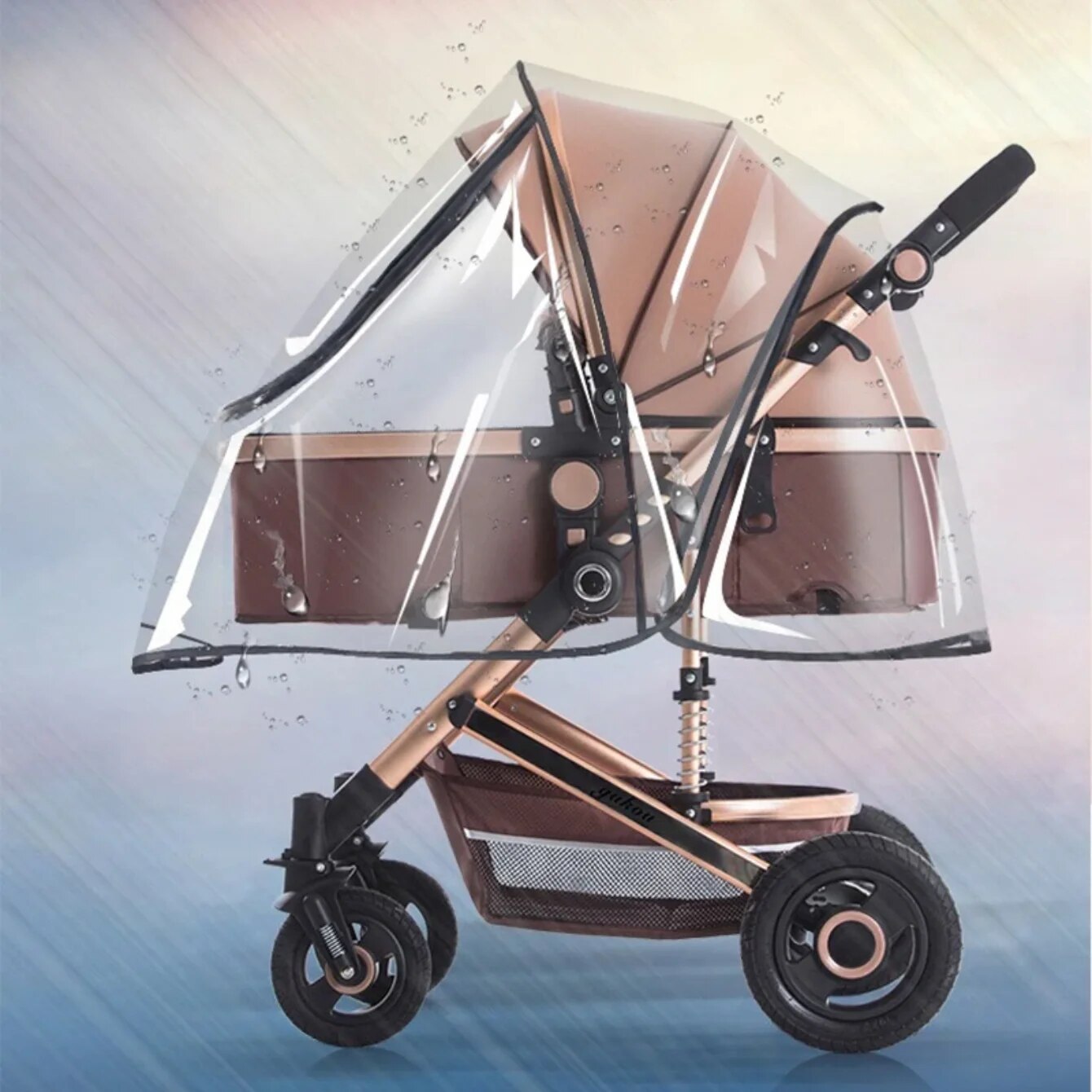 Universele waterdichte regenhoes voor kinderwagens Kinderwagenaccessoires Transparante stofkap Open ritssluiting Paraplu Regenachtig seizoen Waterdicht